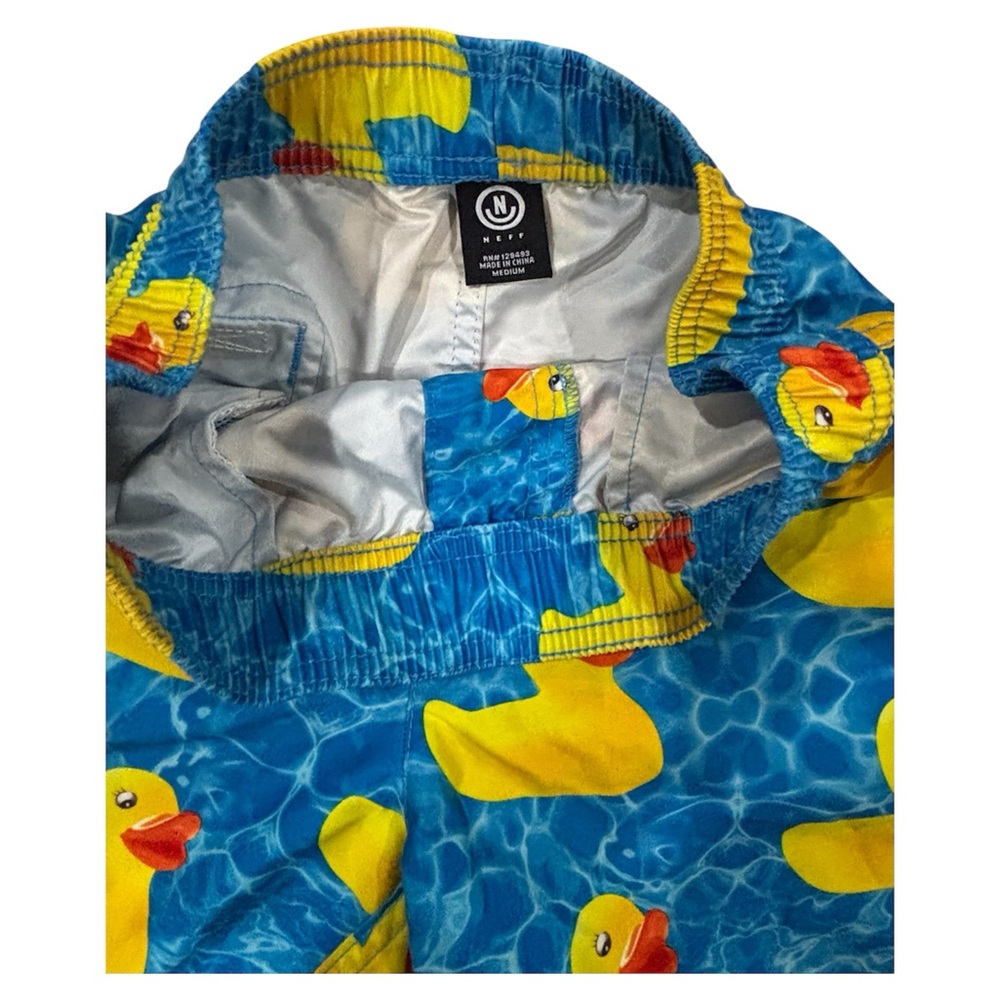 Vibrant Duck Print Kids Swim Trunks - Blue and Yellow